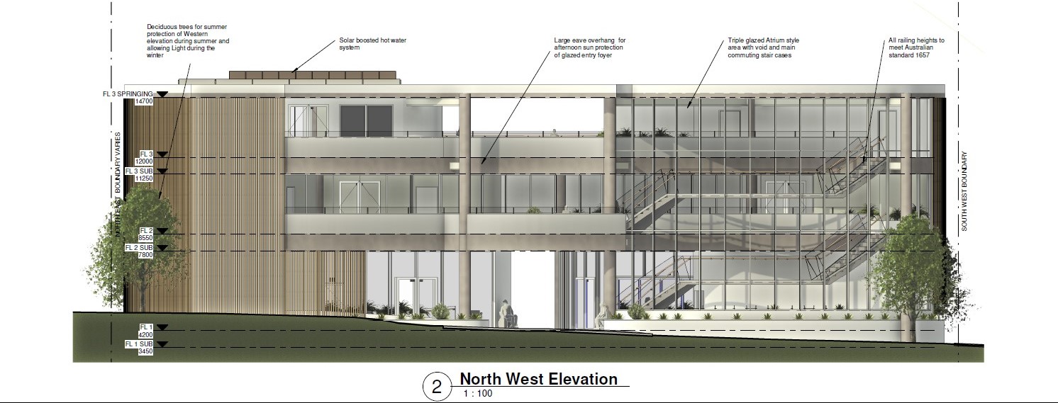 North west elevation with annotations