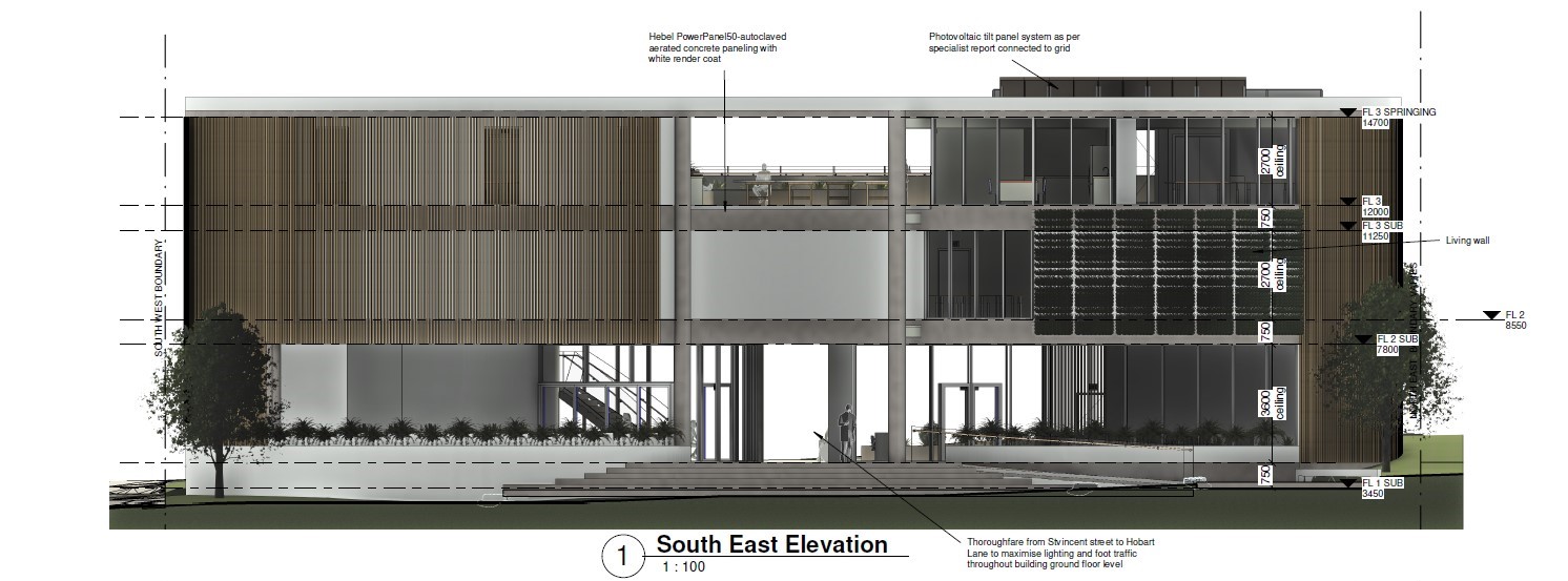 South east elevation with annotations